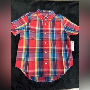 Boys short sleeve woven poplin chambray bottom down shirt